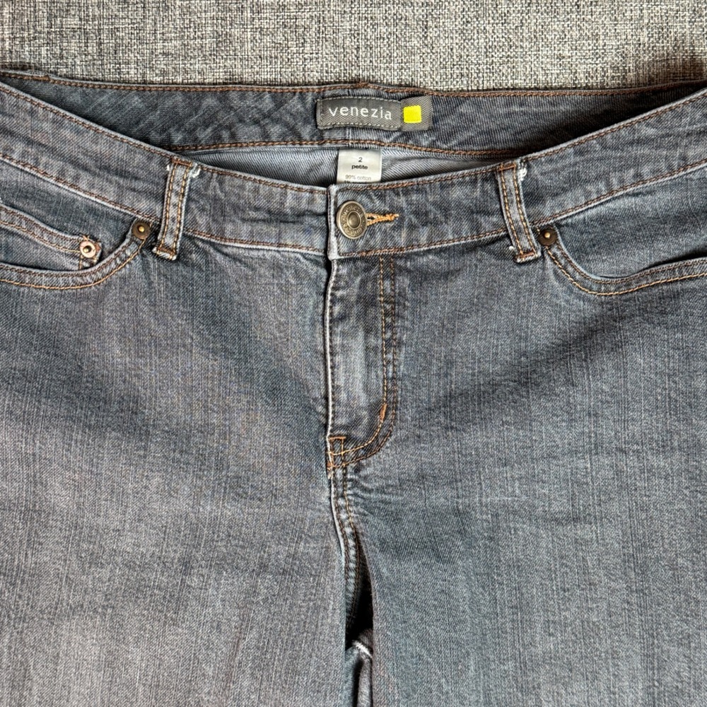 Womens Venezia Stretch Bootcut Jeans Size 2 Petite Grey Denim Mid Rise V-Stitch‎